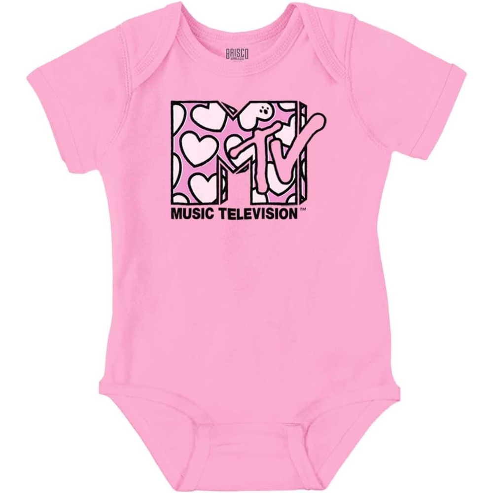 image:imageBrisco Brands Retro MTV Valentines Hearts Logo Baby Bodysuit Jumper GirlsPink