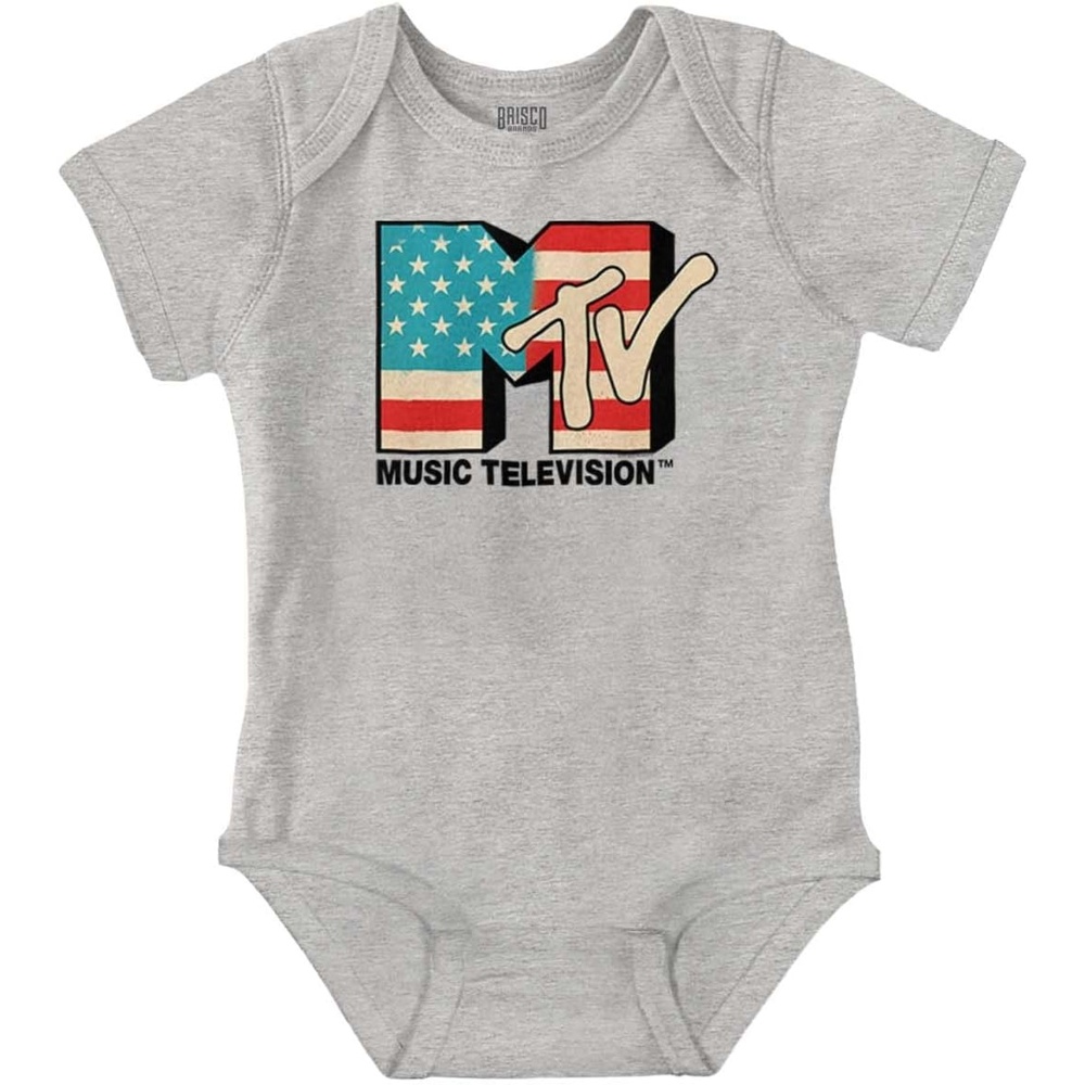 image:imageBrisco Brands Vintage MTV American Flag Logo Baby Romper Boys or GirlsHeather