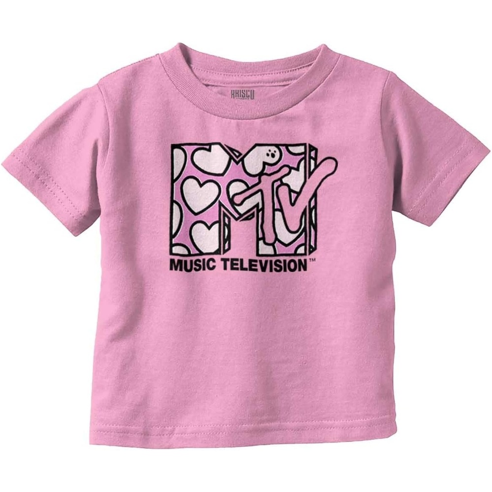 image:imageRetro MTV Valentines Hearts Logo Youth T Shirt Tee GirlsPink