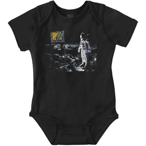 Brisco Brands Classic MTV Logo Moon Man Space Flag Baby Romper Boys or Girls(Black)