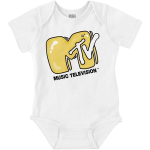Brisco Brands Cool Retro MTV Bubble Balloon Logo Baby Romper Boys or Girls(White)