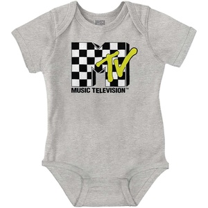 Brisco Brands Cool Retro MTV Checker Board Logo Baby Romper Boys or Girls(Heather)