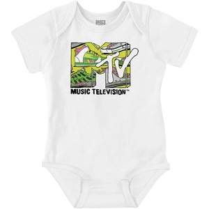 Brisco Brands Cool Retro MTV Sneaker Print Logo Baby Romper Boys or Girls(White)