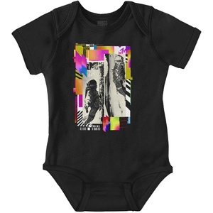 Brisco Brands MTV Logo Vintage Moon Man Clippings Baby Romper Boys or Girls(Black)