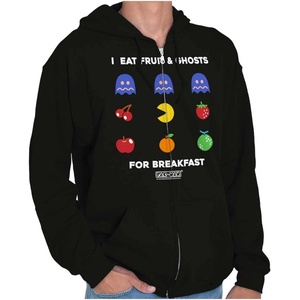 Brisco Brands PACMAN Fruit and Ghosts for Breakfast Zip Up Hoodie Mens Womens