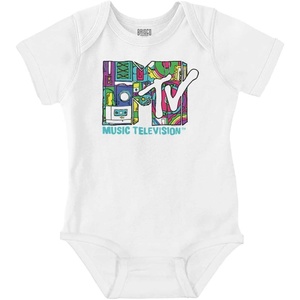 Brisco Brands Retro 80s MTV Music Technology Logo Baby Romper Boys or Girls(White)