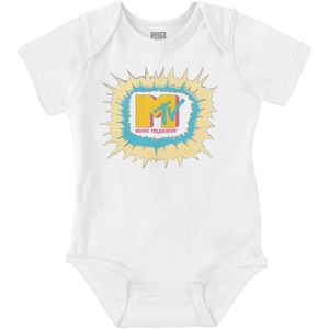 Brisco Brands Retro Classic MTV Logo Explosion Baby Romper Boys or Girls(White)