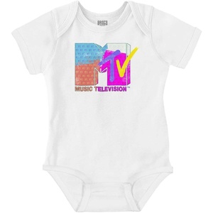 Brisco Brands Retro MTV Color Block Stamps Logo Baby Romper Boys or Girls(White)