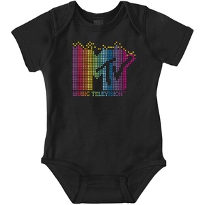Brisco Brands Retro MTV Colorful Pixel Art Logo Baby Romper Boys or Girls(Black)