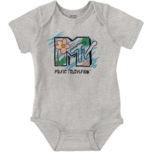 Brisco Brands Retro MTV Crayon Sunflowers Logo Baby Romper Boys or Girls(Heather)