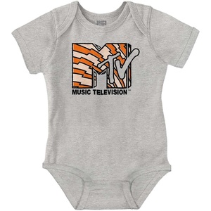 Brisco Brands Retro MTV Electric Stripes Logo Baby Romper Boys or Girls(Heather)