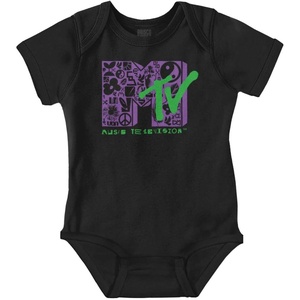 Brisco Brands Retro MTV Peace Zen Hippie Logo Baby Romper Boys or Girls(Black)