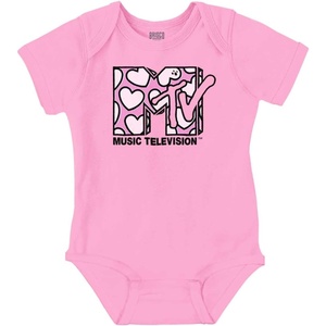 Brisco Brands Retro MTV Valentines Hearts Logo Baby Bodysuit Jumper Girls(Pink)