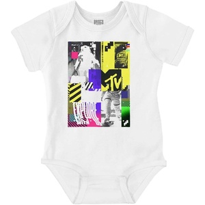 Brisco Brands Static Glitch MTV Explore With Us Baby Romper Boys or Girls(White)