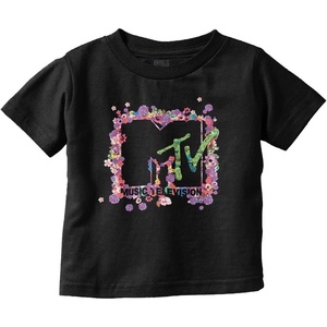Cute Retro MTV Flower Power Logo Youth T Shirt Tee Girls(Black)