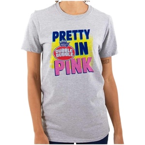 Pretty in Pink Dubble Bubble Logo Womens Graphic T Shirt Tees(Sport Grey)