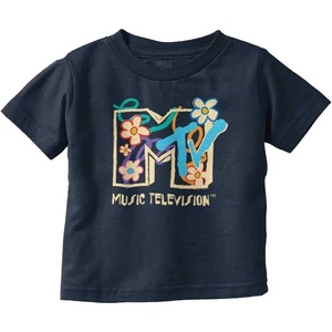 Retro MTV Colorful Flowers Logo Toddler Boy Girl T Shirt(Navy)
