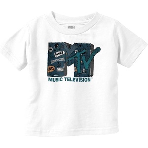 Retro MTV Distressed Denim Logo Toddler Boy Girl T Shirt(White)