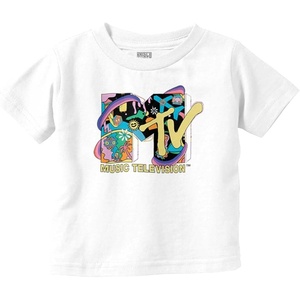 Retro MTV Rainbow Collage Logo Toddler Boy Girl T Shirt(White)