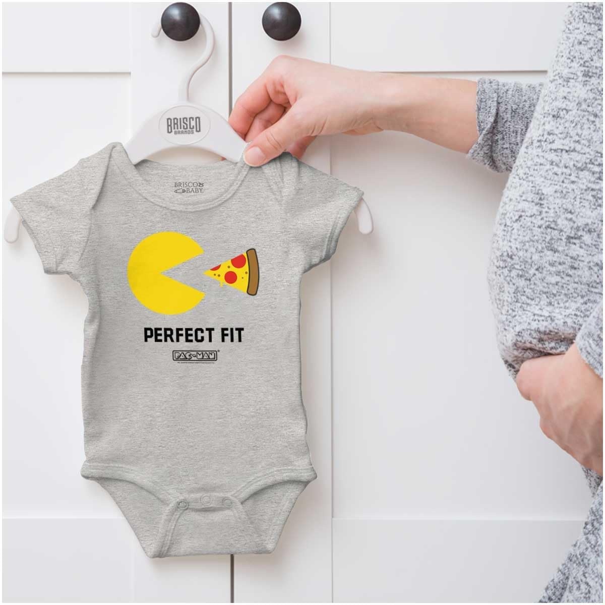 image:imageBrisco Brands Funny PACMAN Perfect Fit Pizza Baby Romper Boys or GirlsHeather