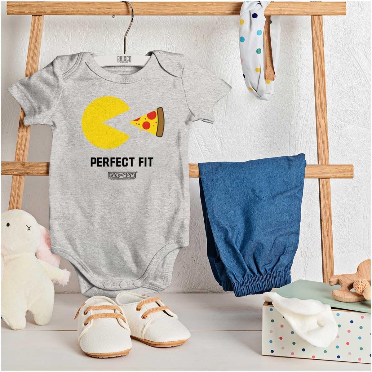 image:imageBrisco Brands Funny PACMAN Perfect Fit Pizza Baby Romper Boys or GirlsHeather