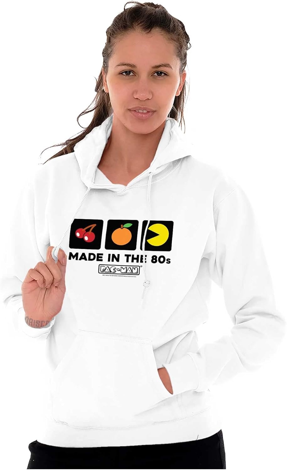 image:imageBrisco Brands PACMAN Made in the 80s Vintage Hoodie Sweatshirt Women MenWhite