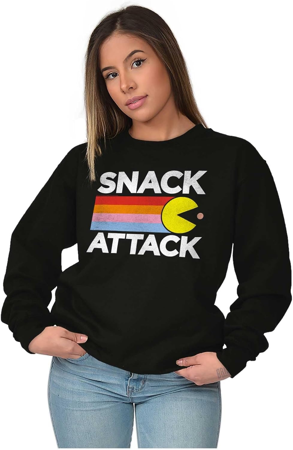 image:imageBrisco Brands PACMAN Snack Attack Hungry Hangry Sweatshirt for Men or WomenBlack