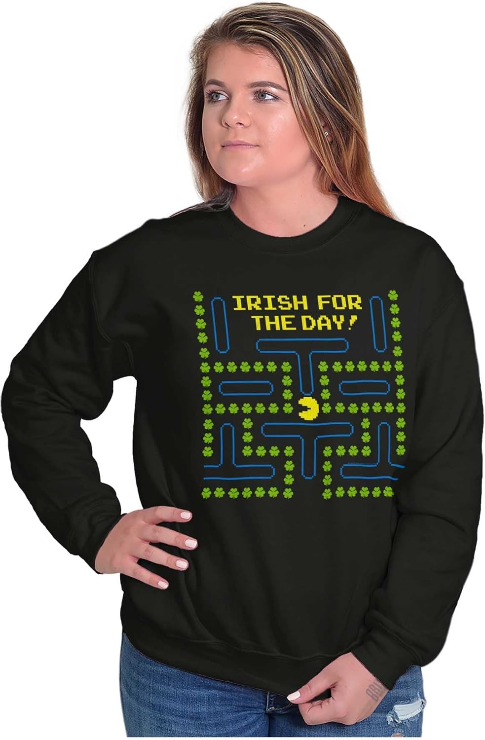 image:imageBrisco Brands PACMAN St Paddys Irish For The Day Sweatshirt for Men or WomenBlack