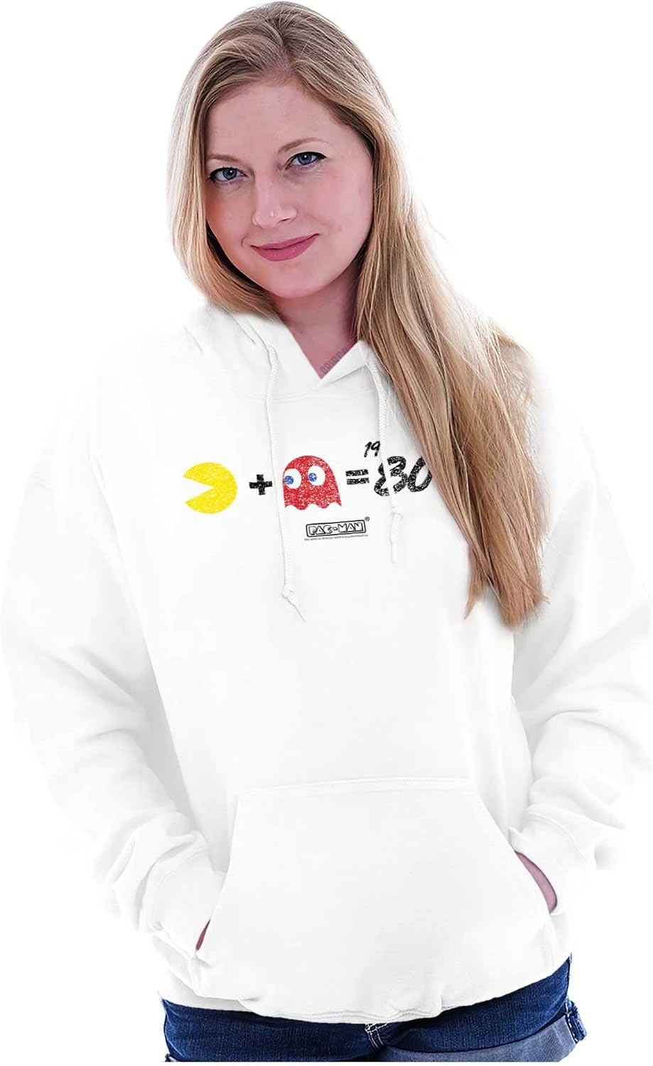 image:imageBrisco Brands PACMAN and Blinky 80s Math Equation Hoodie Sweatshirt Women MenWhite