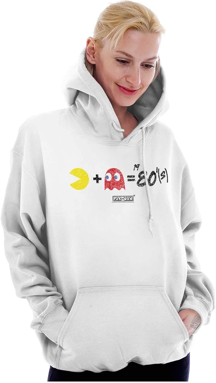 image:imageBrisco Brands PACMAN and Blinky 80s Math Equation Hoodie Sweatshirt Women MenWhite