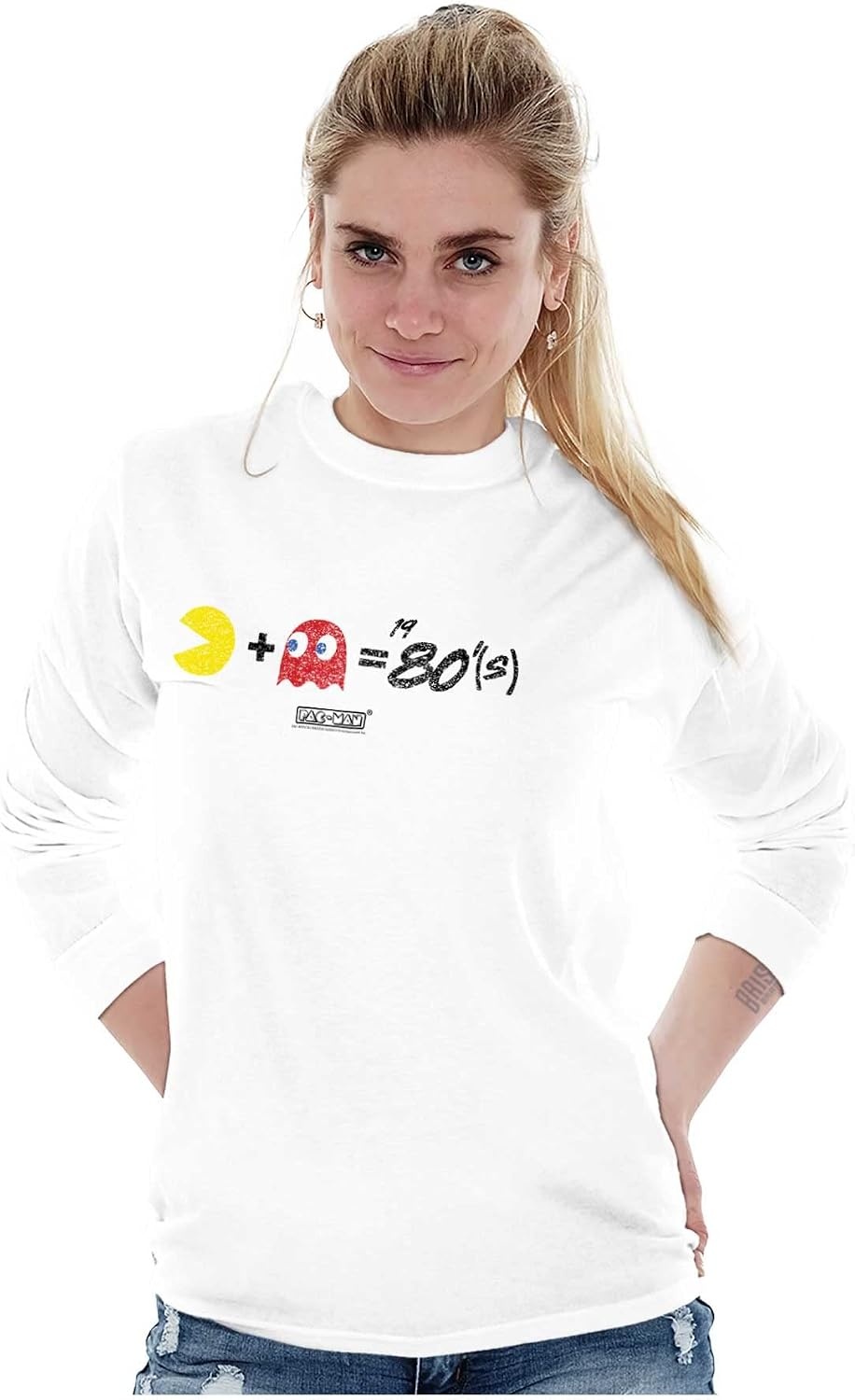 image:imageBrisco Brands Pacman and Blinky 80s Math Equation Long Sleeve Tshirt Men WomenWhite
