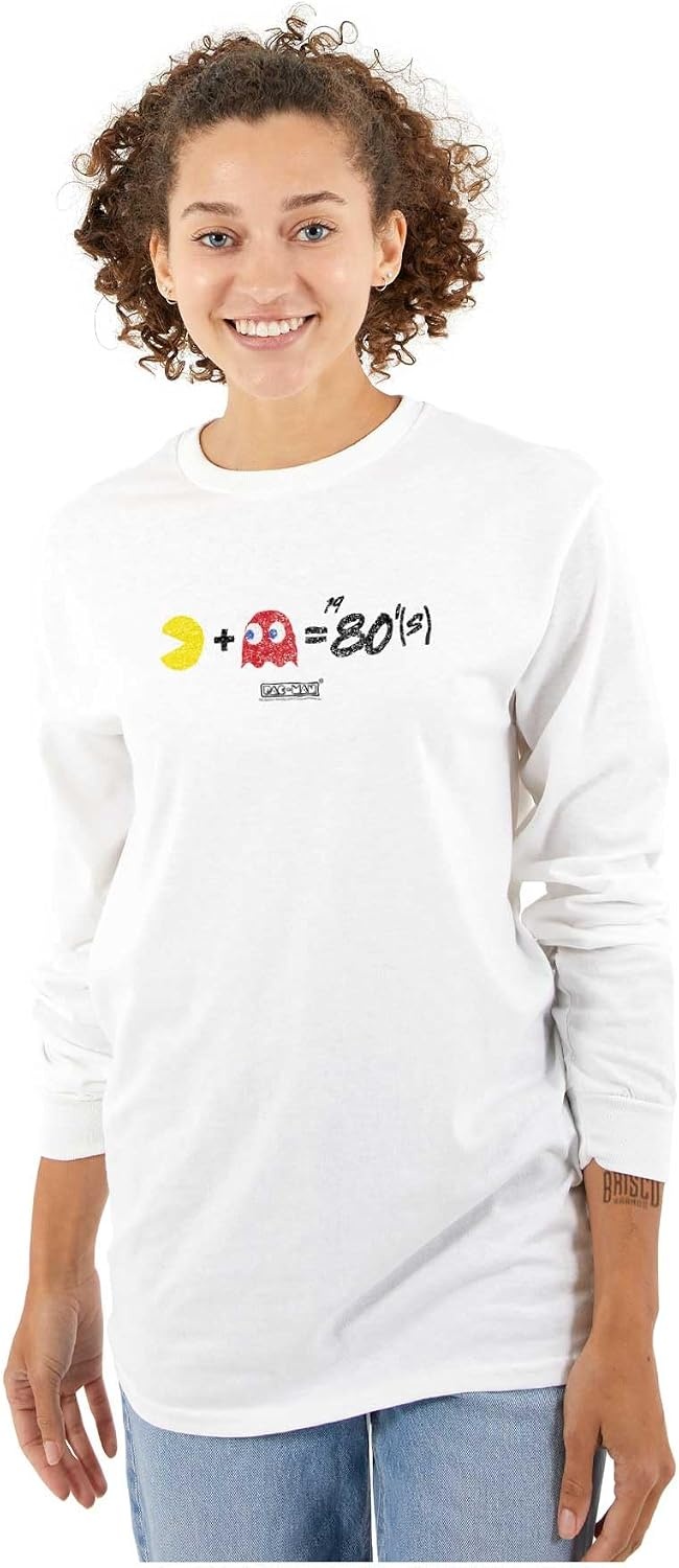 image:imageBrisco Brands Pacman and Blinky 80s Math Equation Long Sleeve Tshirt Men WomenWhite