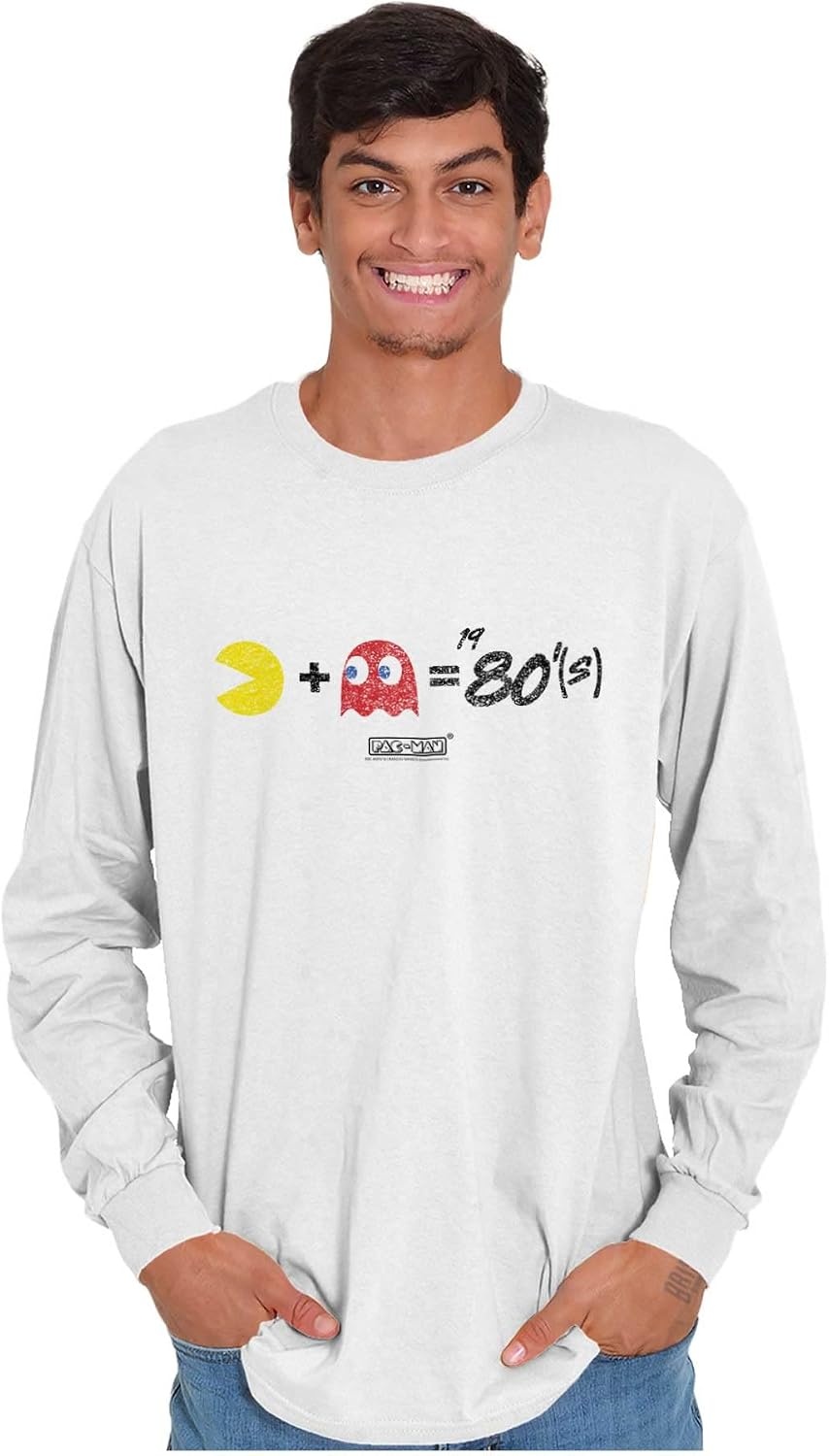 image:imageBrisco Brands Pacman and Blinky 80s Math Equation Long Sleeve Tshirt Men WomenWhite