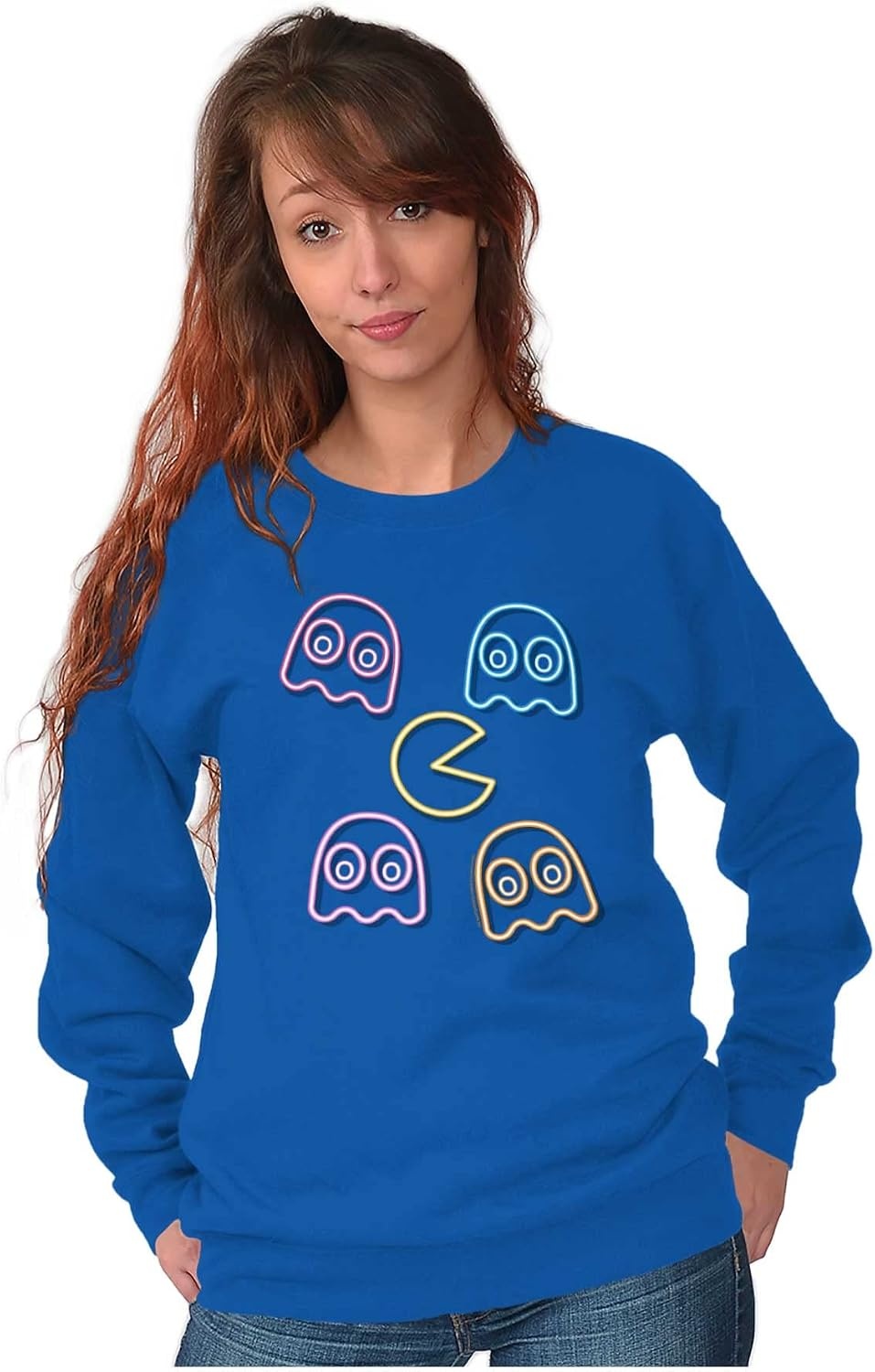 image:imageBrisco Brands Retro PACMAN Character Silhouettes Sweatshirt for Men or WomenRoyal
