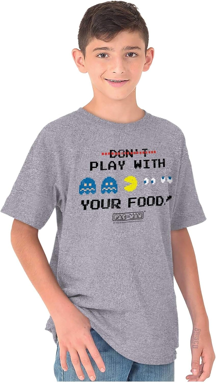 image:imageBrisco Brands Retro Pacman Dont Play with Your Food Crewneck T Shirts Boy GirlSport Grey