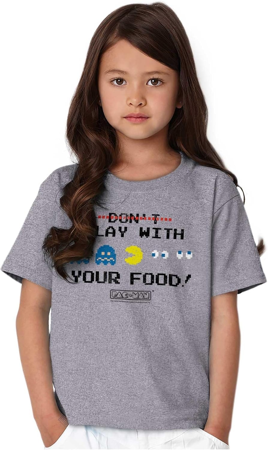 image:imageBrisco Brands Retro Pacman Dont Play with Your Food Crewneck T Shirts Boy GirlSport Grey