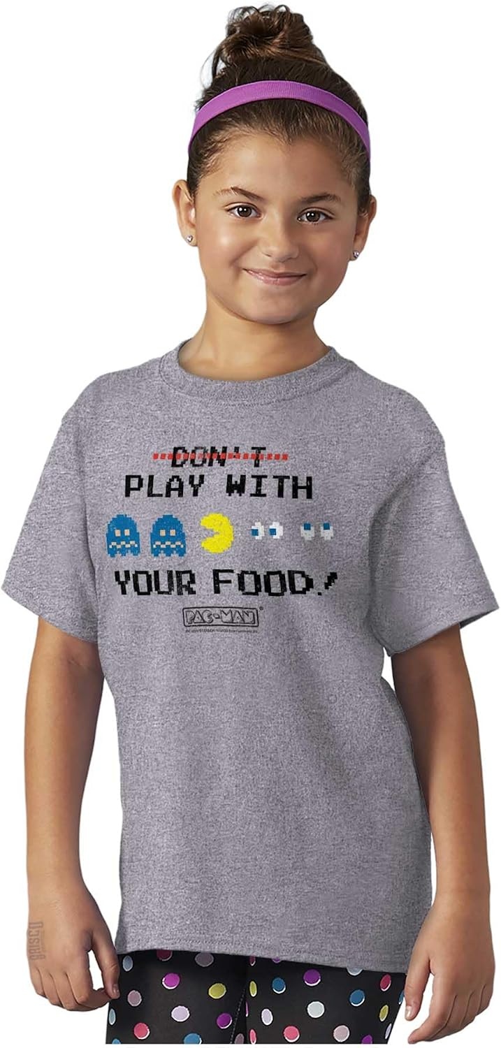 image:imageBrisco Brands Retro Pacman Dont Play with Your Food Crewneck T Shirts Boy GirlSport Grey