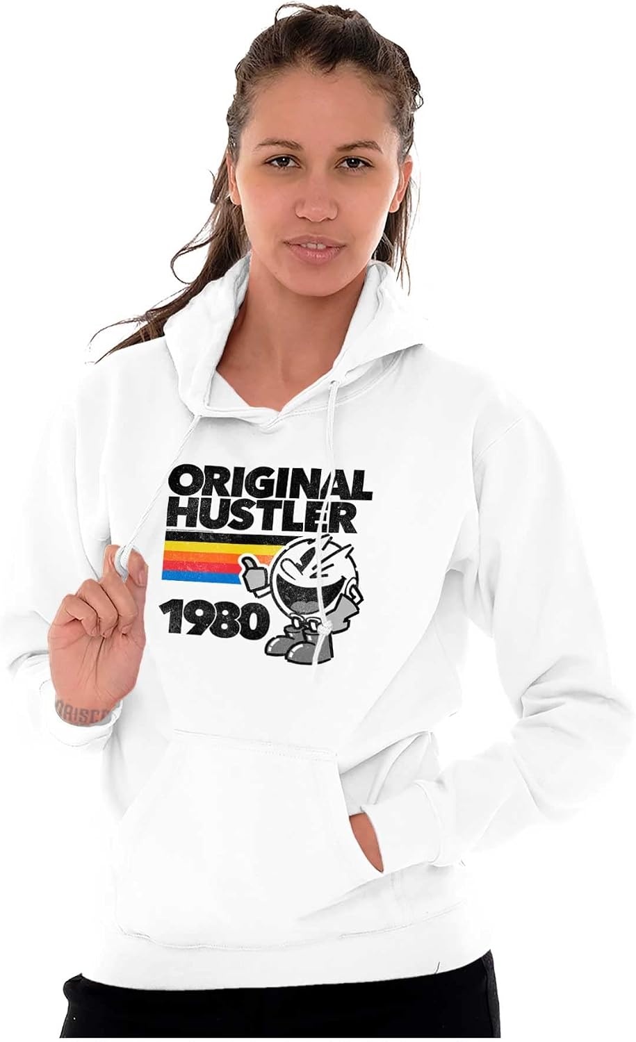 image:imageBrisco Brands Vintage Original Hustler PACMAN Game Hoodie Sweatshirt Women MenWhite