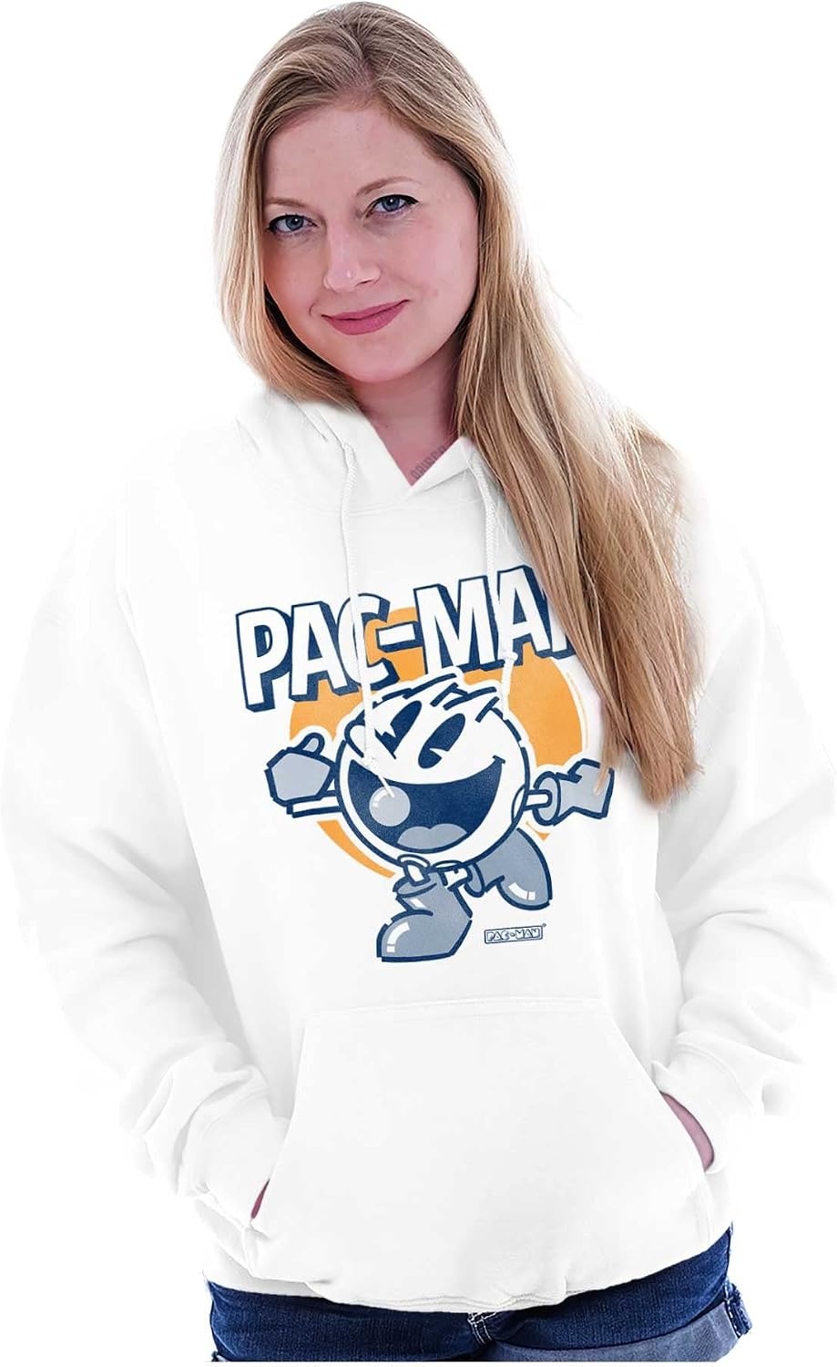 image:imageBrisco Brands Vintage PACMAN Arcade Game Nostalgic Hoodie Sweatshirt Women MenWhite