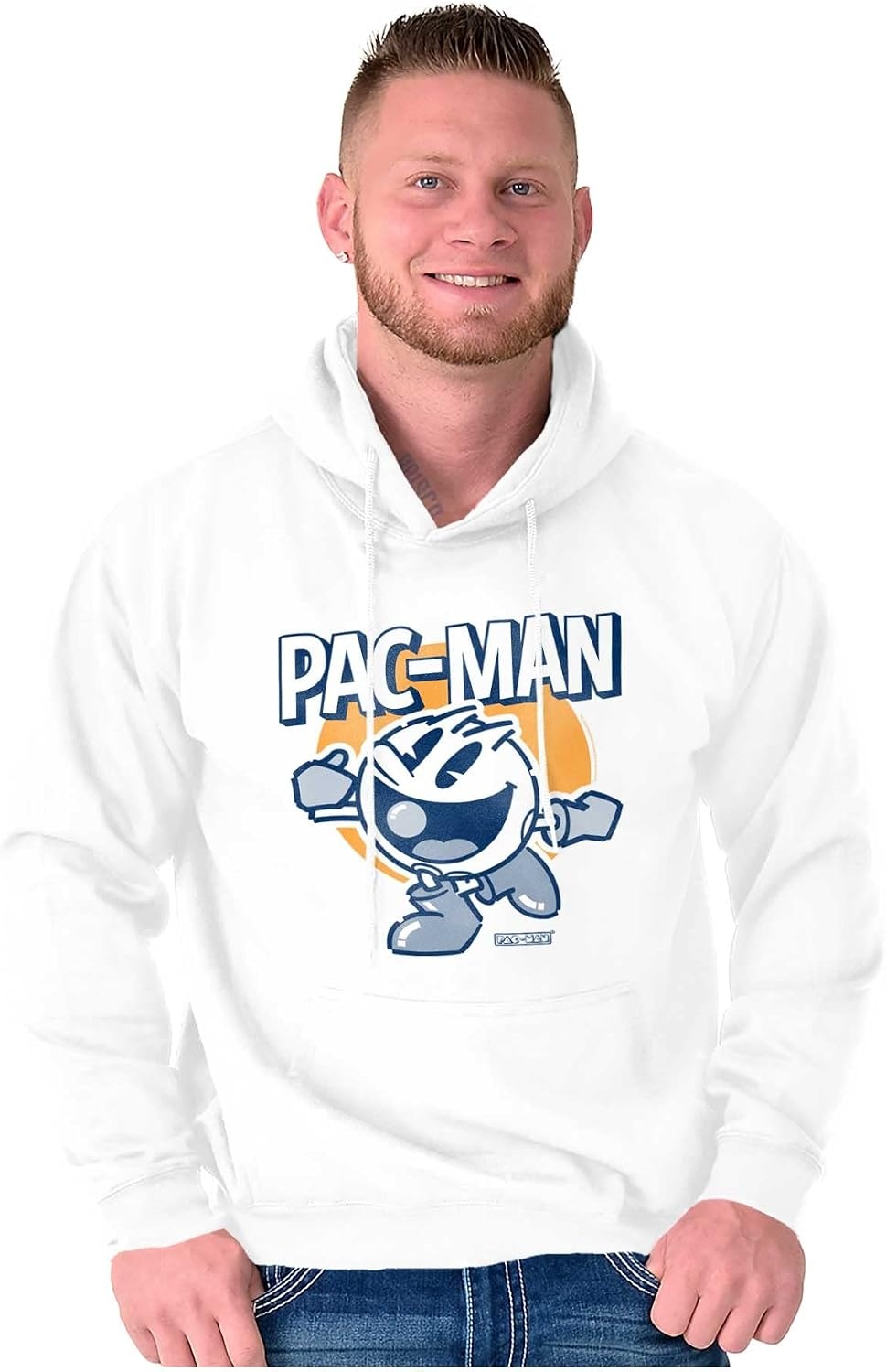 image:imageBrisco Brands Vintage PACMAN Arcade Game Nostalgic Hoodie Sweatshirt Women MenWhite