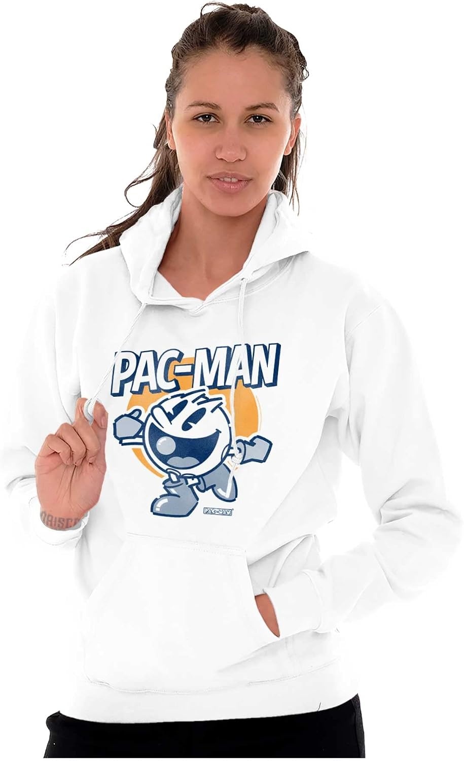 image:imageBrisco Brands Vintage PACMAN Arcade Game Nostalgic Hoodie Sweatshirt Women MenWhite