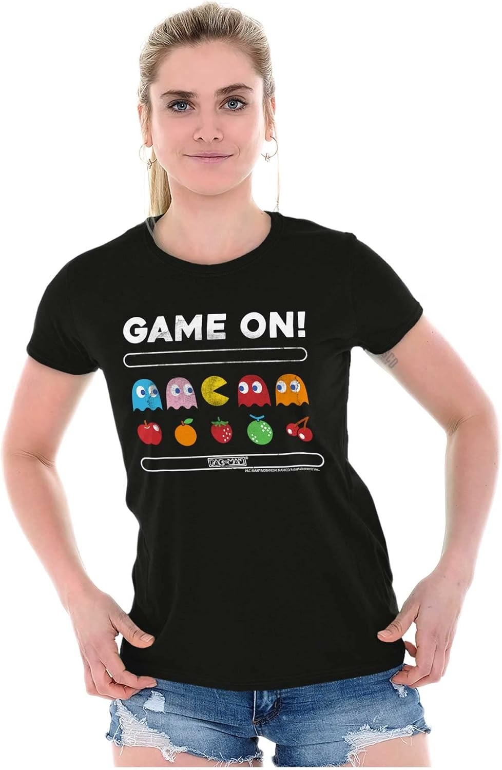 image:imageGame On Vintage 80s Pacman Gamer Womens Slim Fit Graphic TeeBlack