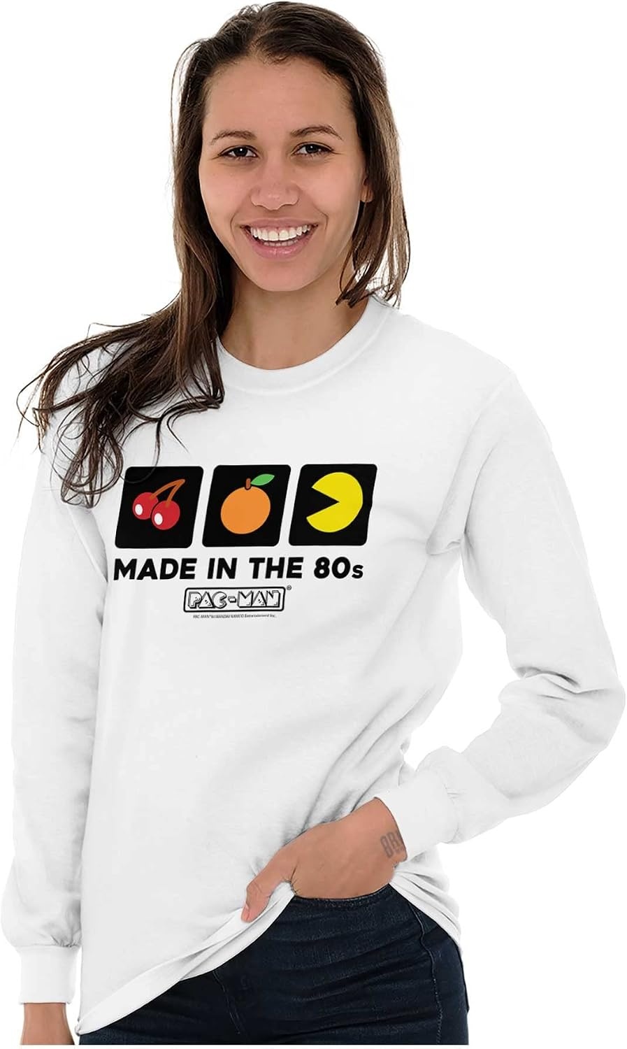image:imagePacman Made in The 80s Vintage Long Sleeve Tshirt Men WomenWhite