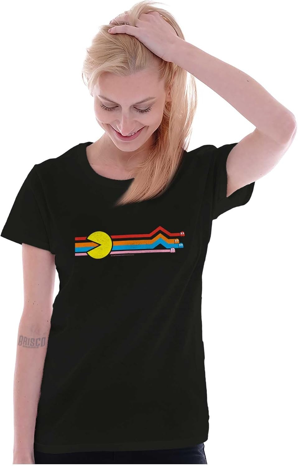 image:imagePacman Retro 80s Arcade Game Classic Womens Slim Fit Graphic TeeBlack
