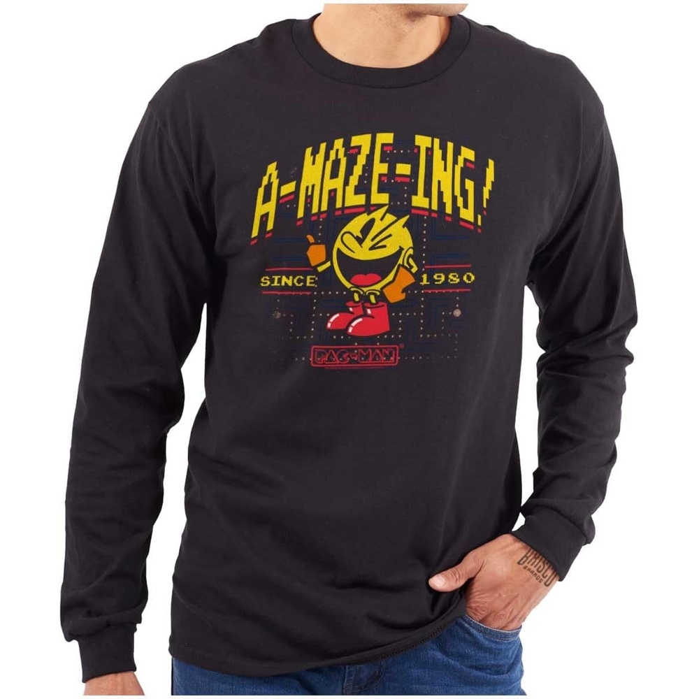 image:image1980 Arcade Game Pacman AMazeIng Long Sleeve Tshirt Men WomenBlack