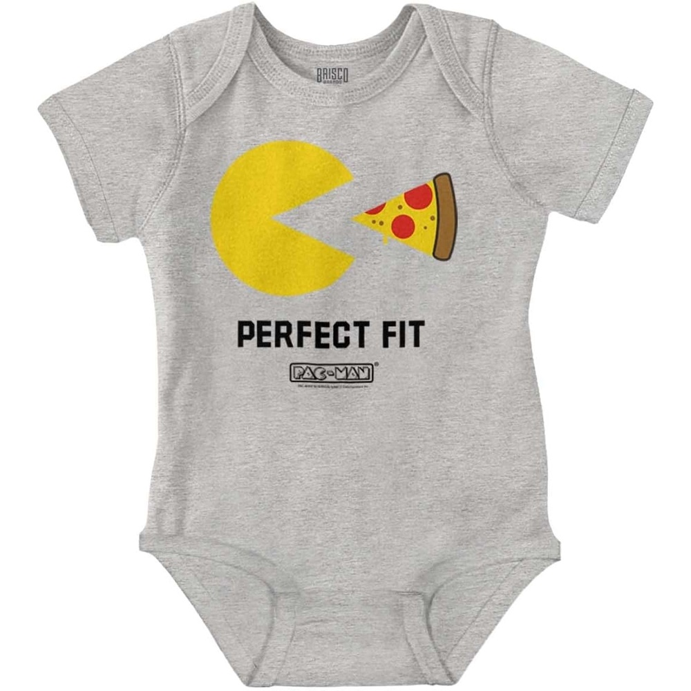 image:imageBrisco Brands Funny PACMAN Perfect Fit Pizza Baby Romper Boys or GirlsHeather