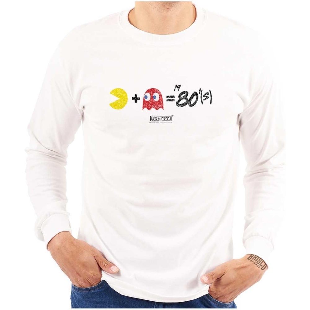 image:imageBrisco Brands Pacman and Blinky 80s Math Equation Long Sleeve Tshirt Men WomenWhite