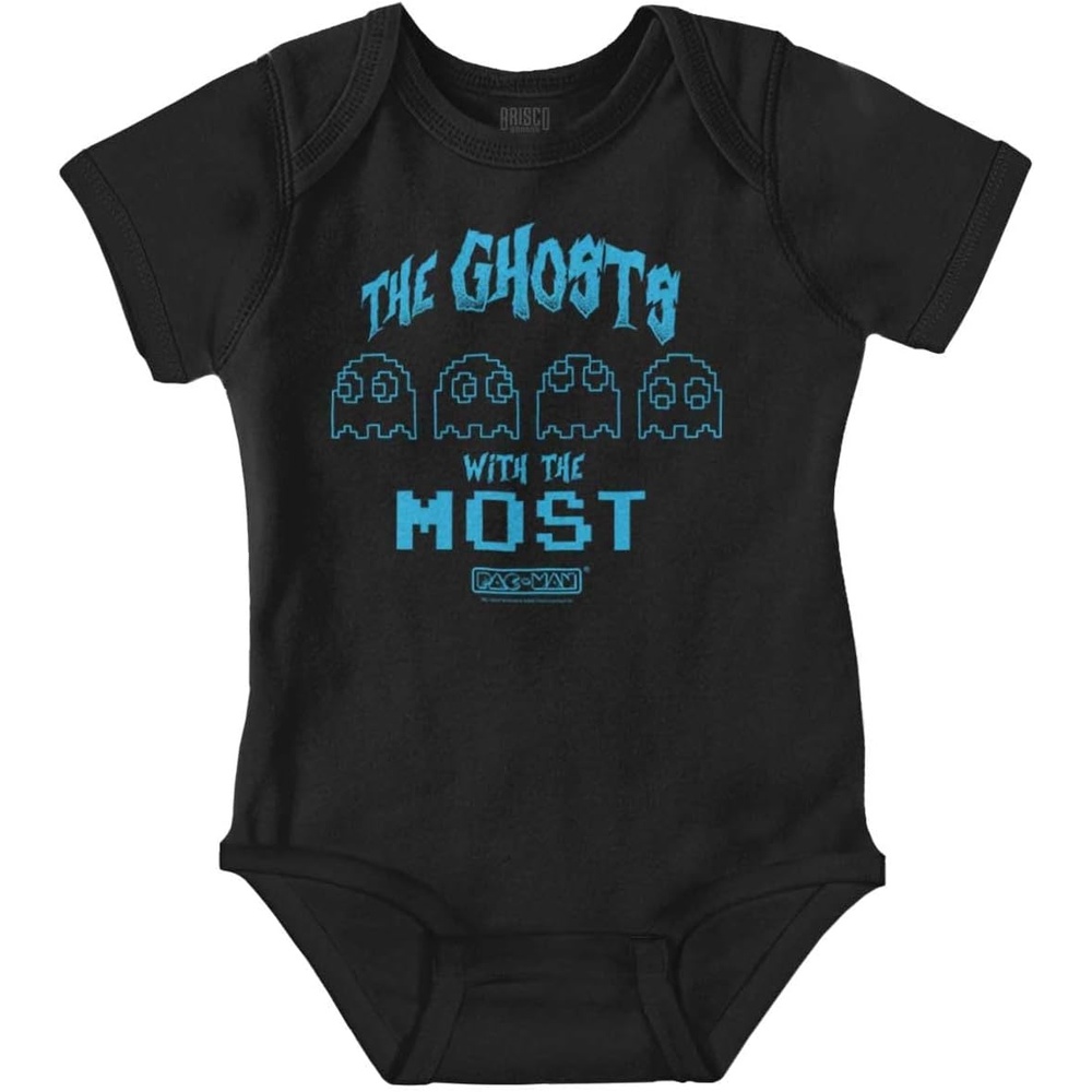 image:imageBrisco Brands Retro PACMAN Ghosts with the Most Baby Romper Boys or GirlsBlack