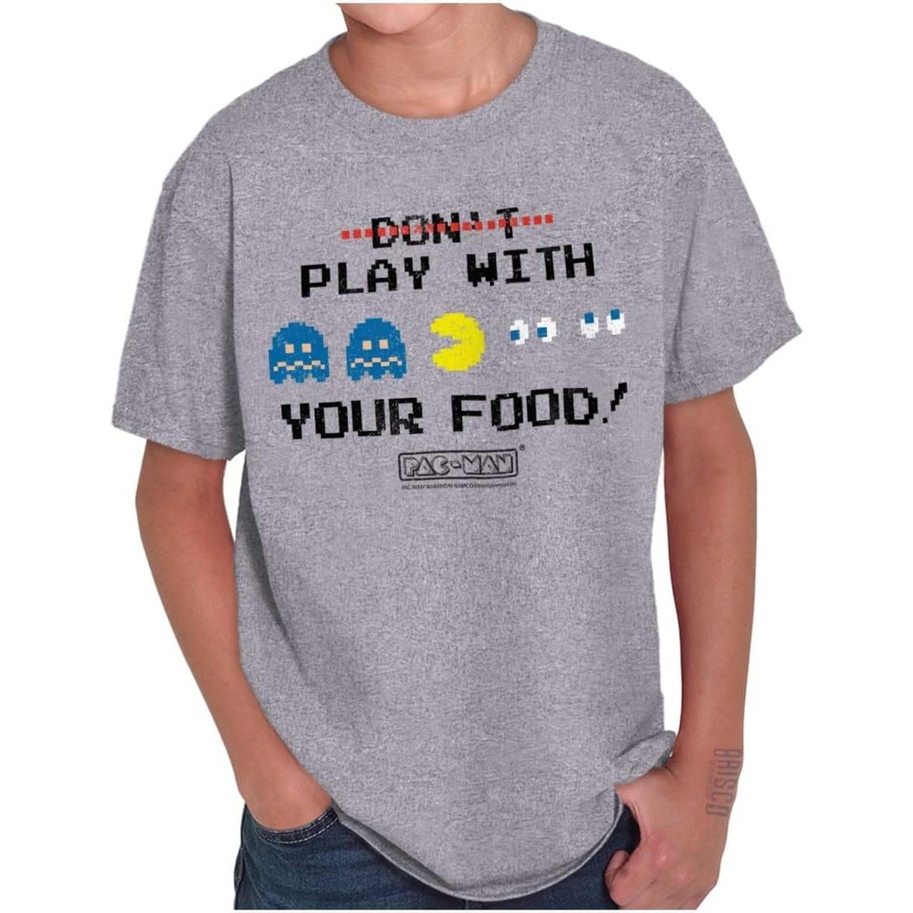 image:imageBrisco Brands Retro Pacman Dont Play with Your Food Crewneck T Shirts Boy GirlSport Grey