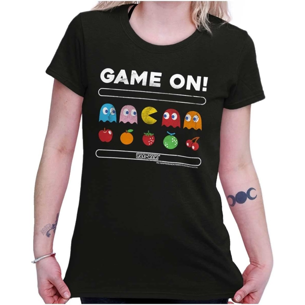 image:imageGame On Vintage 80s Pacman Gamer Womens Slim Fit Graphic TeeBlack